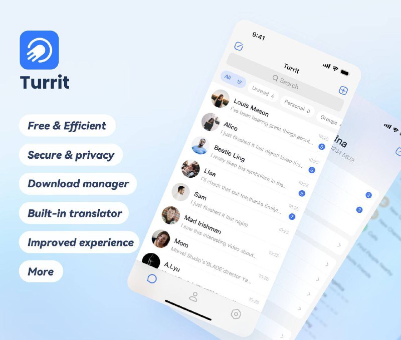📁 Highlight: Turrit is a Third-party Telegram client with lots of powerful features.Turrit是一款Telegram第三方客户端，默认支持全语言，除原版功能，还包括：💡Features：- Upload and download speed boost（上传下载极速，最高提速20倍）- Pre-send translation through ChatGPT （内置自动翻译器，发送前翻译，支持Chatgpt翻译）- Set up  privacy with just a click to block random people from pulling you into groups. （一键隐私设置，防止陌生人拉群）- Add friends through QR code scanning （扫二维码快速加好友）- Hide Stories from chat page （支持移除Story）- Unlimited Ultra cloud storage (无限云盘）- Coming Soon: Swipe Telegram videos like TikTok （即将上线：像玩TikTok一样刷电报视频）⬇Google Play: